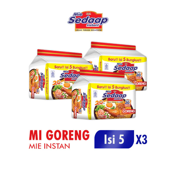 Sedaap Mie Instan Goreng Isi 5 Bag 90 gr x3