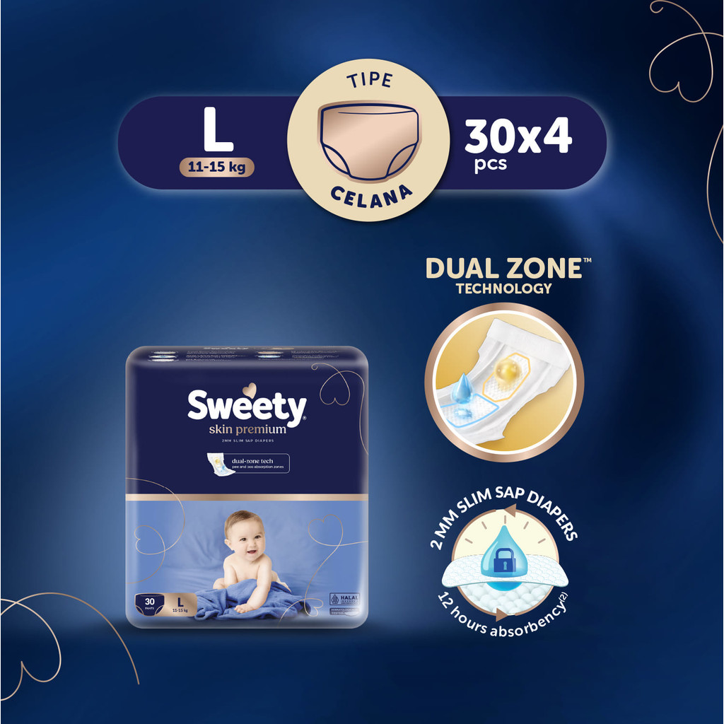 Sweety Skin Premium Pants L 4x30s / Popok Bayi Dual Zone Technology / Sweety Official Shop - Gambar 2