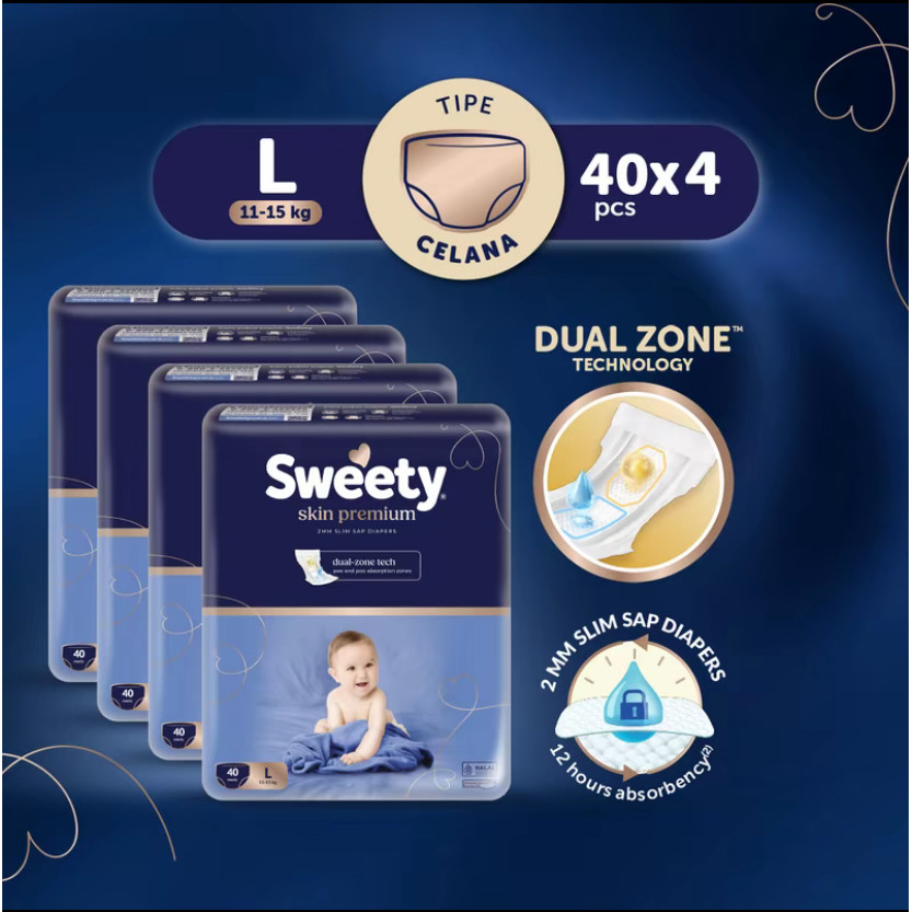 Sweety Skin Premium Pants L 4x40s / Popok Bayi Dual Zone Technology / Sweety Official Shop