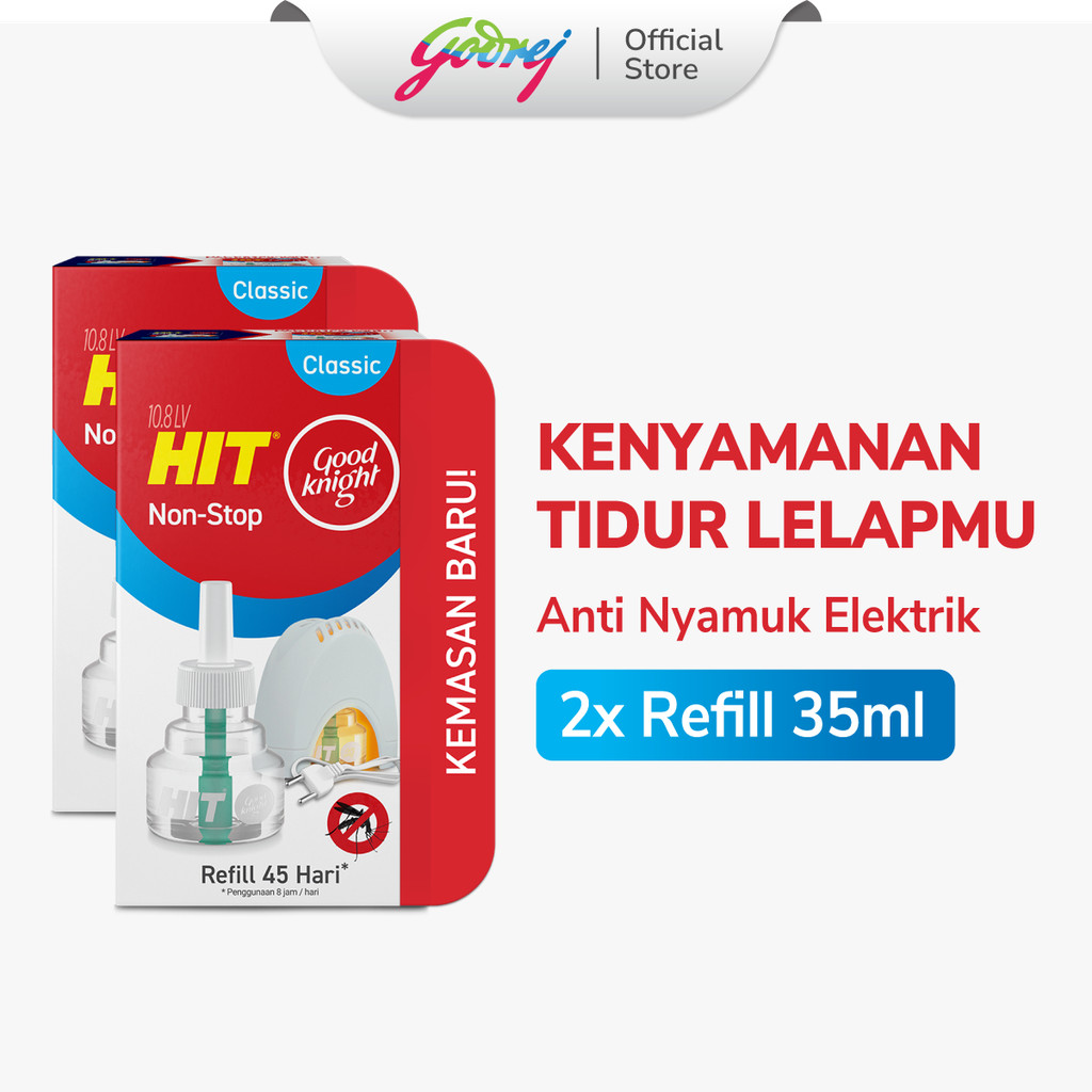 Hit Good Knight Non Stop Refill Classic 45 Hari x2- Refill Obat Nyamuk Elektrik - Bunuh Nyamuk Penyebab Demam Berdarah (DBD)
