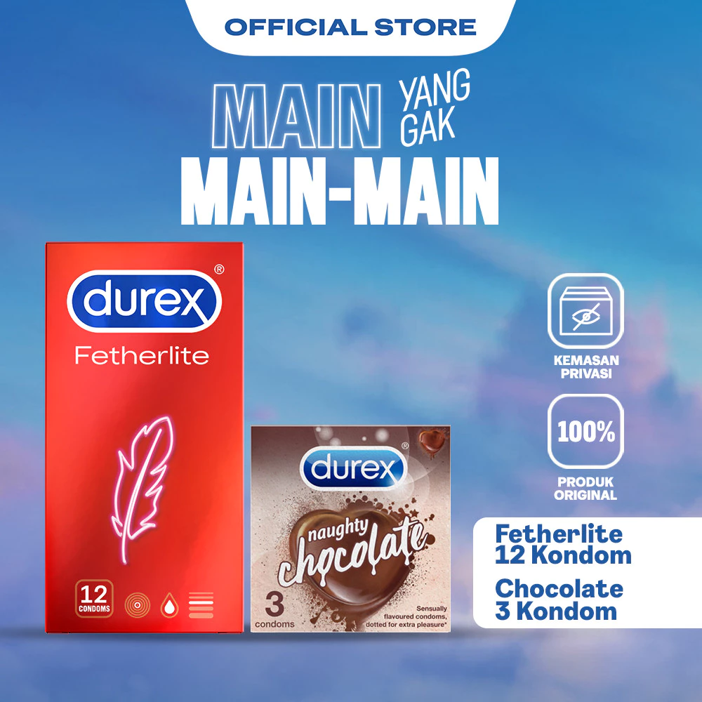 Durex Naughty Chocolate 3s + Durex Fetherlite 12s - Kondom Tipis dan Kondom Bersensasi & Aroma
