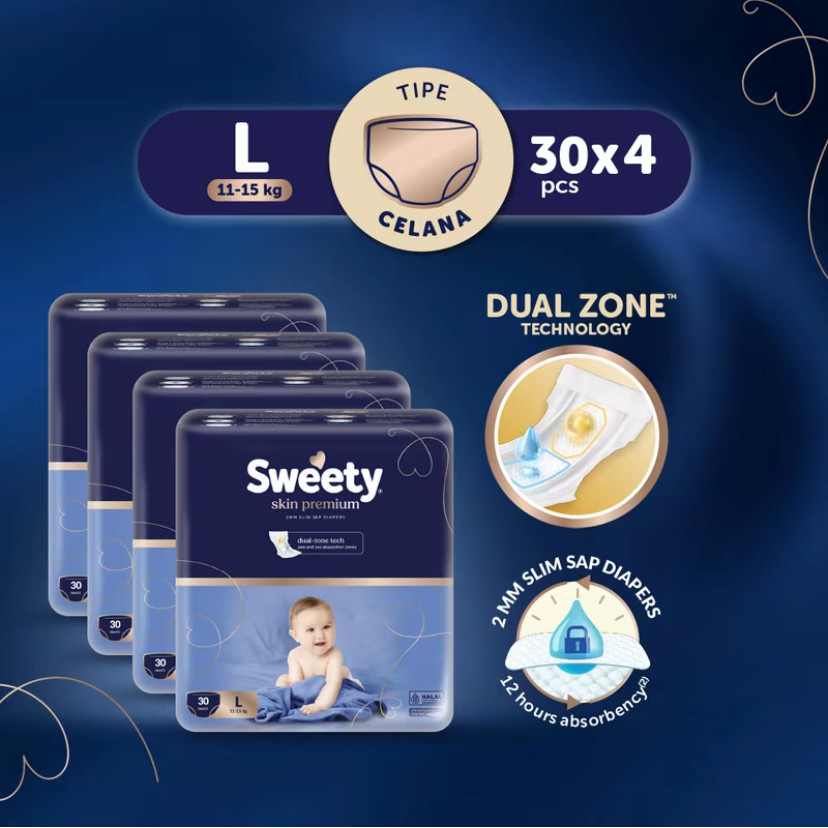 Sweety Skin Premium Pants L 4x30s / Popok Bayi Dual Zone Technology / Sweety Official Shop