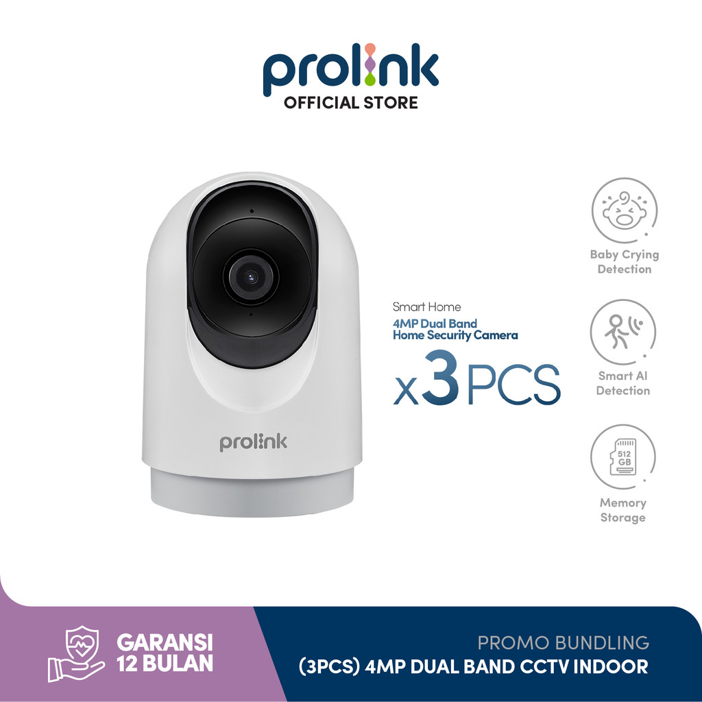 Bundle 3 pcs Prolink 5MP Smart IP Cam CCTV Dual Band Wifi Indoor QHD / 2.5K Kamera CCTV / 360° View / Baby Monitor / Human Body Detection / 2 Way Audio / Support ONVIF