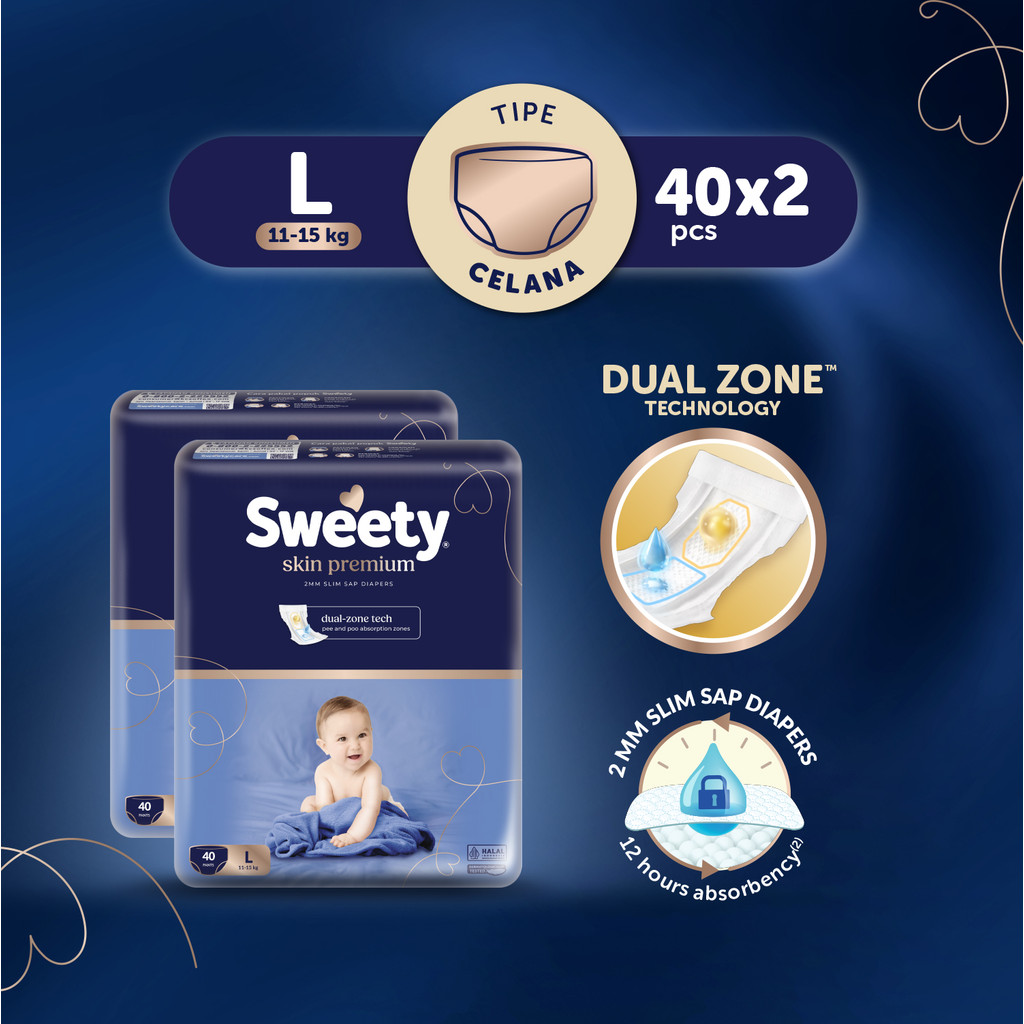 Sweety Skin Premium Pants L 2x40s / Popok Bayi Dual Zone Technology / Sweety Official Shop