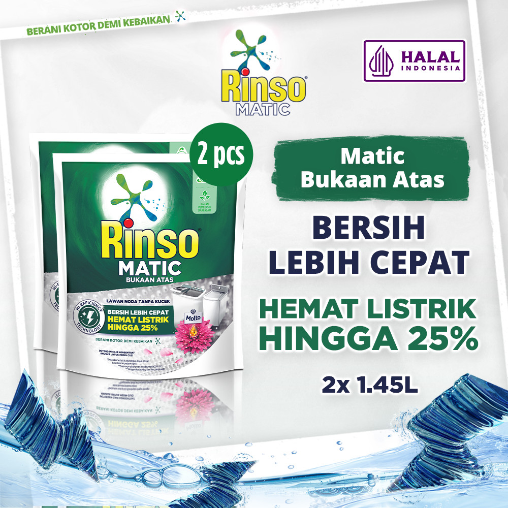 Rinso Detergent Cair Konsentrat Deterjen Matic Mesin Cuci Bukaan Atas 1.45 L x2
