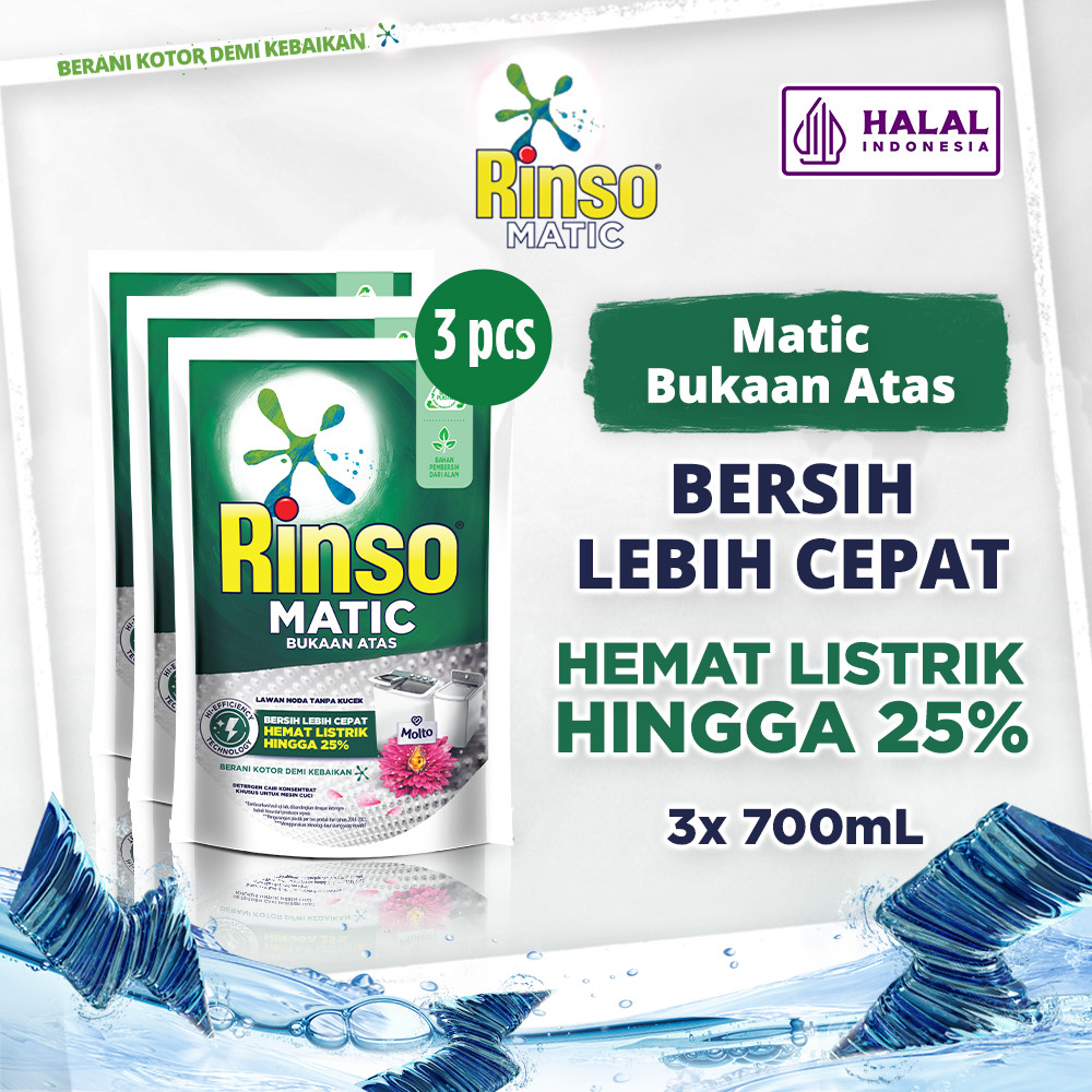 Rinso Detergent Cair Konsentrat Deterjen Matic Mesin Cuci Bukaan Atas 700 mL x3