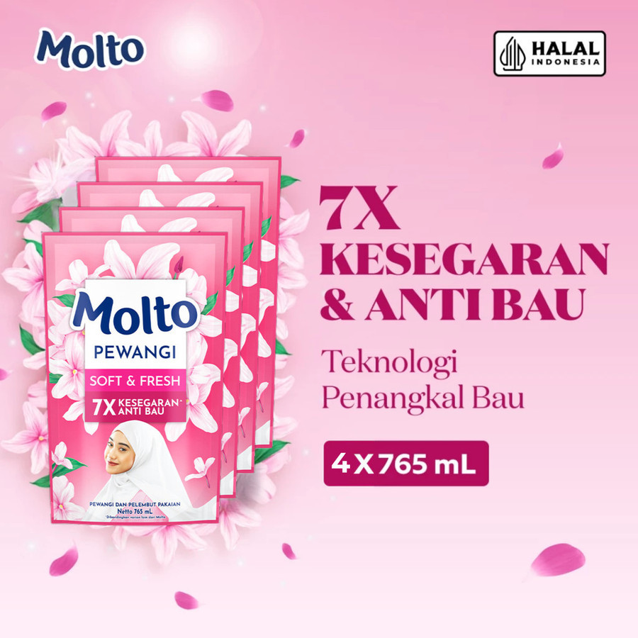 Molto Pewangi Pakaian Soft & Fresh 7x Kesegaran & Anti Bau 765 mL x4