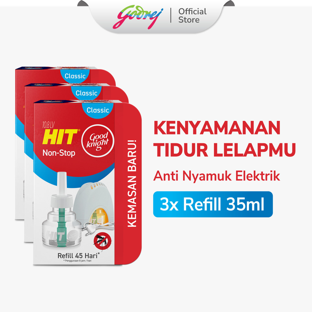 Hit Good Knight Non Stop Refill Classic 45 Hari x3- Refill Obat Nyamuk Elektrik - Bunuh Nyamuk Penyebab Demam Berdarah (DBD)