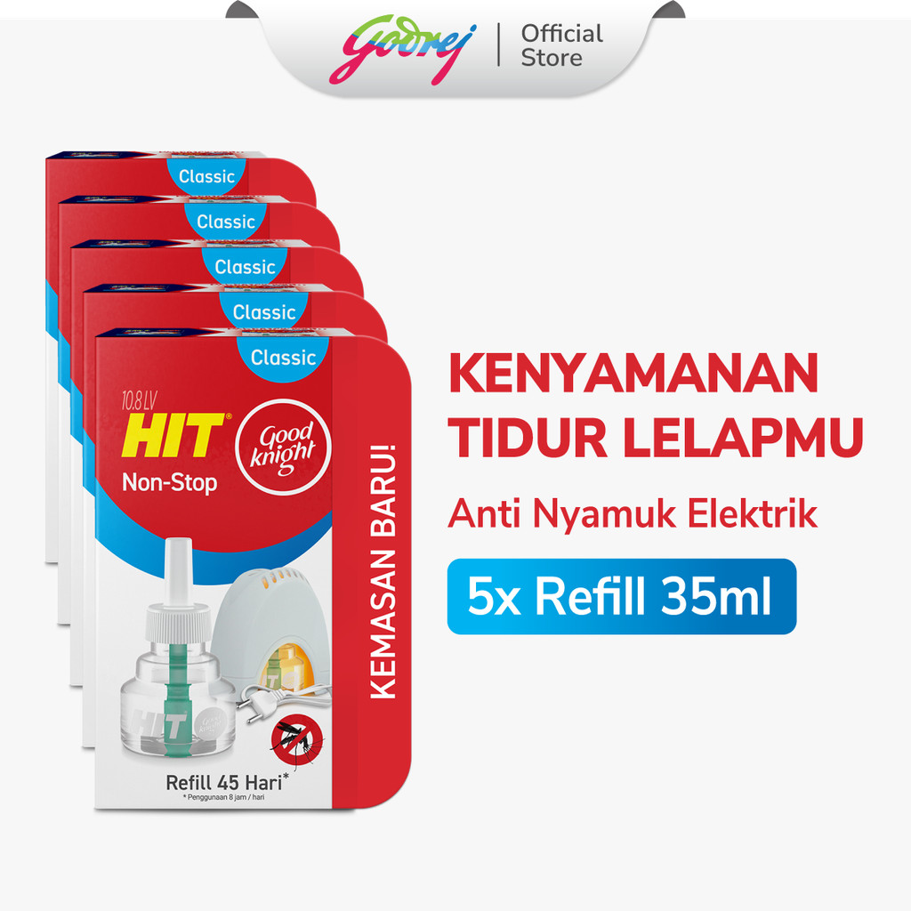 Hit Good Knight Non Stop Refill Classic 45 Hari x5- Refill Obat Nyamuk Elektrik - Bunuh Nyamuk Penyebab Demam Berdarah (DBD)