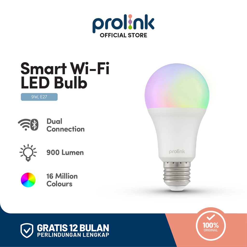 Prolink Smart LED WIFI + BLUETOOTH 9W 12W RGB WW Bulb Lampu E27 Lampu BT Wireless Lampu Tidur Terbaik