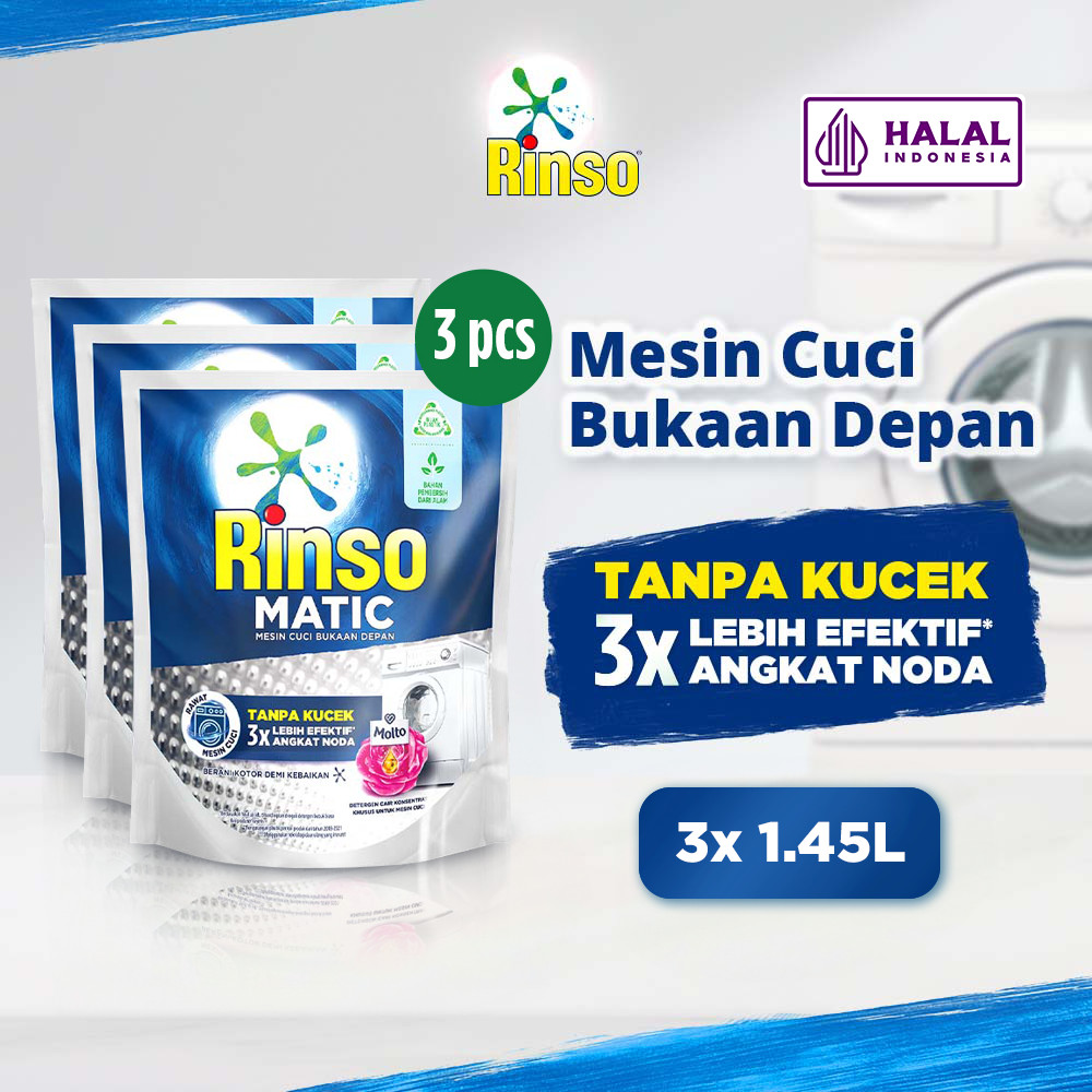 Rinso Detergent Cair Konsentrat Deterjen Matic Mesin Cuci Bukaan Depan 1.45 L x3