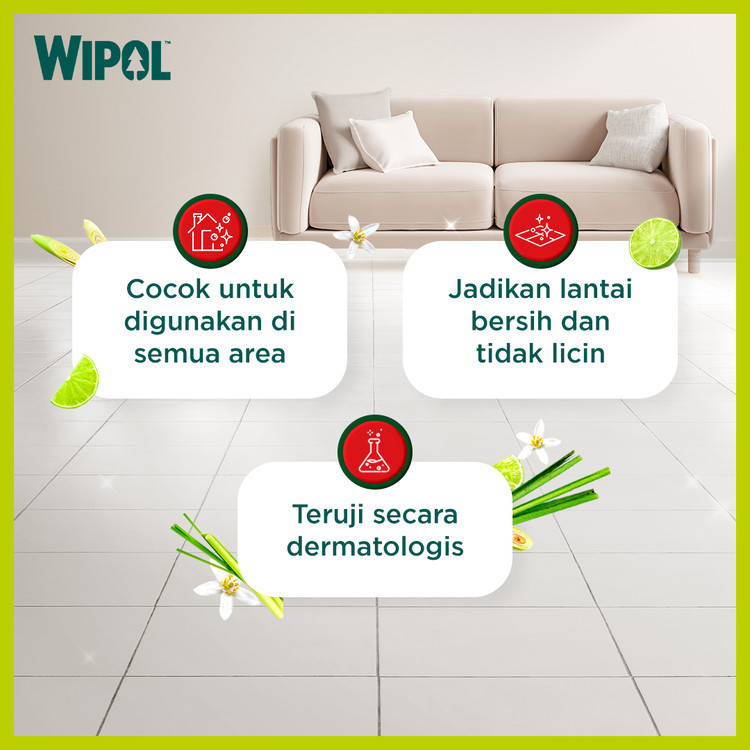 Wipol Pembersih Lantai Cairan Disinfektan Teruji Dermatologis Sereh & Jeruk 730gr x3 - Gambar 3