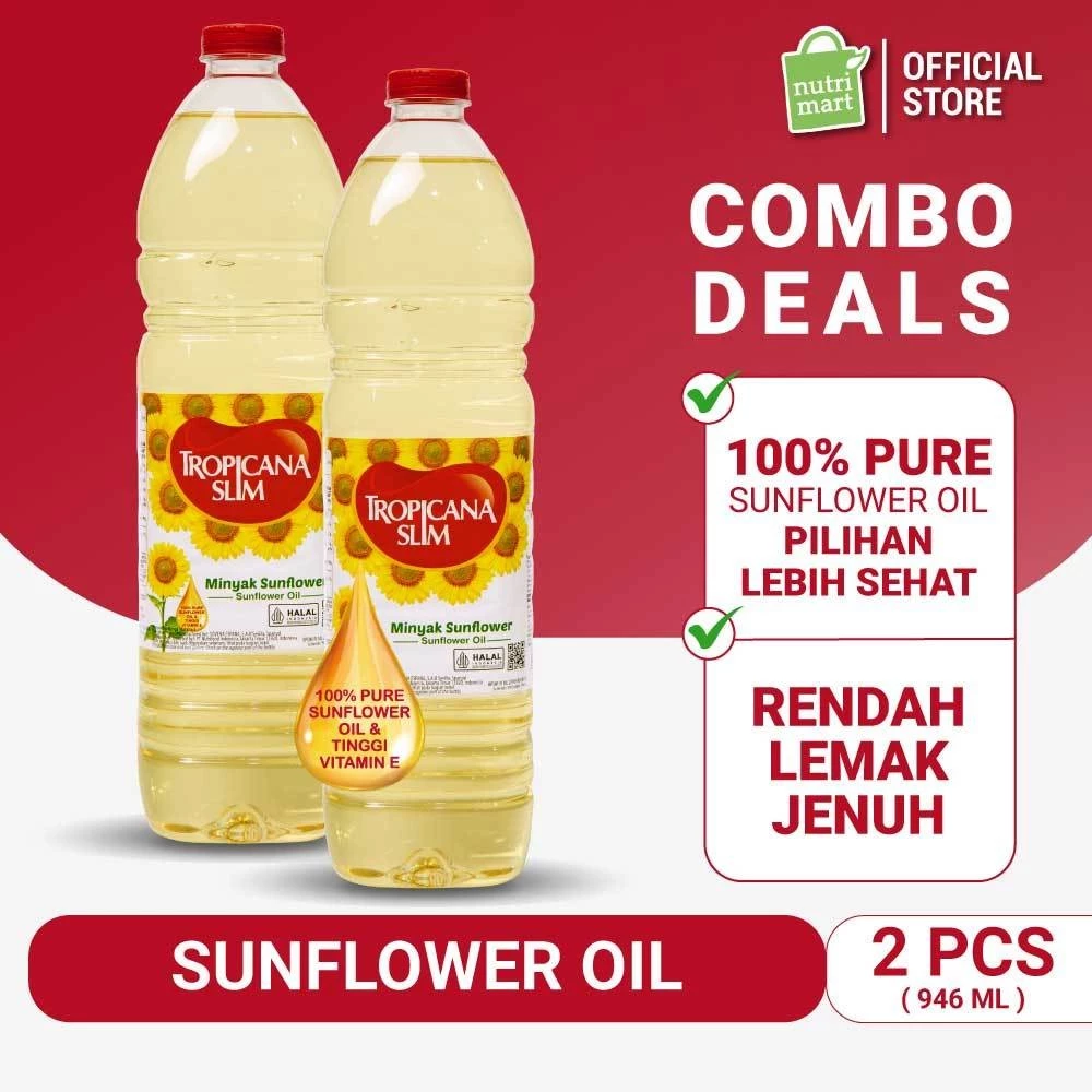 Twin Pack - Tropicana Slim Minyak Sunflower 946ml - Minyak Baik 100% Pure Sunflower Oil - Gambar 2