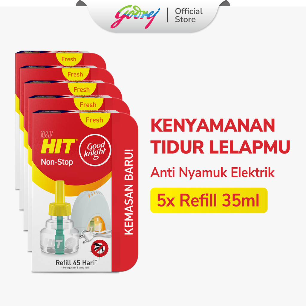 Hit GoodKnight Non Stop Refill Fresh 45 Hari x5- Refill Obat Nyamuk Elektrik - Bunuh Nyamuk Penyebab Demam Berdarah (DBD)