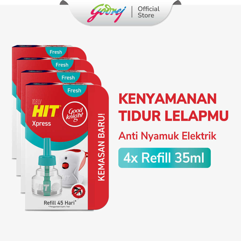 Hit Good Knight Xpress Refill Fresh 45 Hari x4- Refill Obat Nyamuk Elektrik - Bunuh Nyamuk Penyebab Demam Berdarah (DBD)
