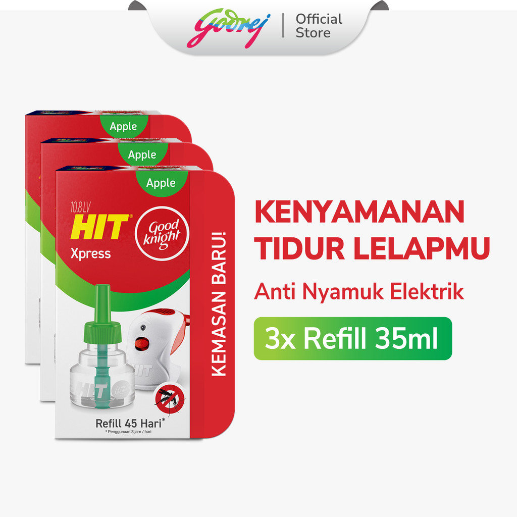 Hit Good Knight Xpress Refill Apple 45 Hari x3- Refill Obat Nyamuk Elektrik - Bunuh Nyamuk Penyebab Demam Berdarah (DBD)