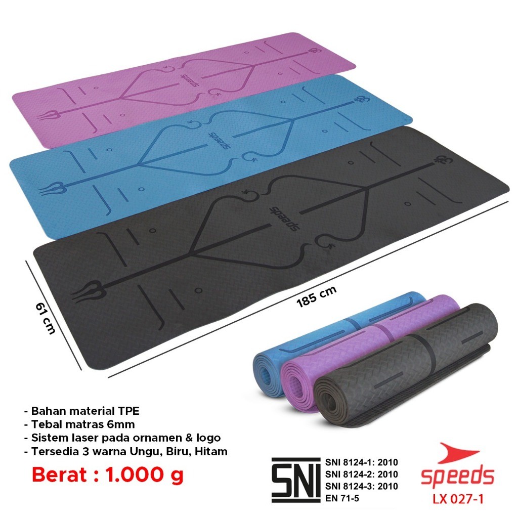 SPEEDS Matras Yoga TPE 6mm Alas Yoga Mat Alas Olahraga Karpet Spons Gym Berstandar SNI 027-1