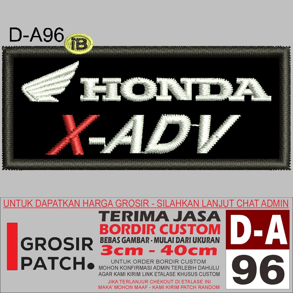 D-A96 HONDA X-ADV BLACK WHITE LOGO EMBROIDERY PATCH - WHOLESALE PATCH ...