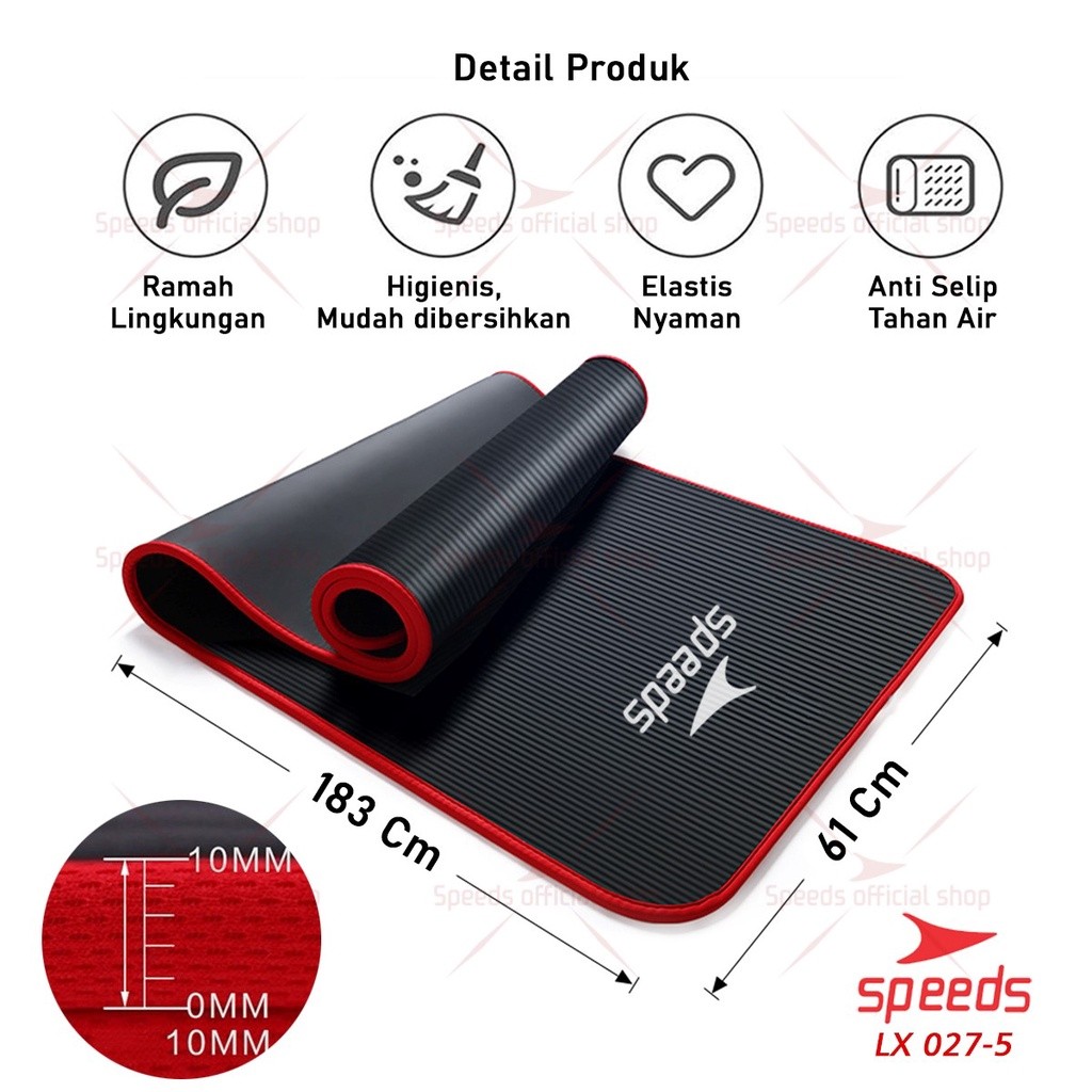 SPEEDS Matras Yoga NBR Tebal 10mm Premium Alas Olahraga Yoga Karpet Mat Spons Gym 027-5 - Gambar 3