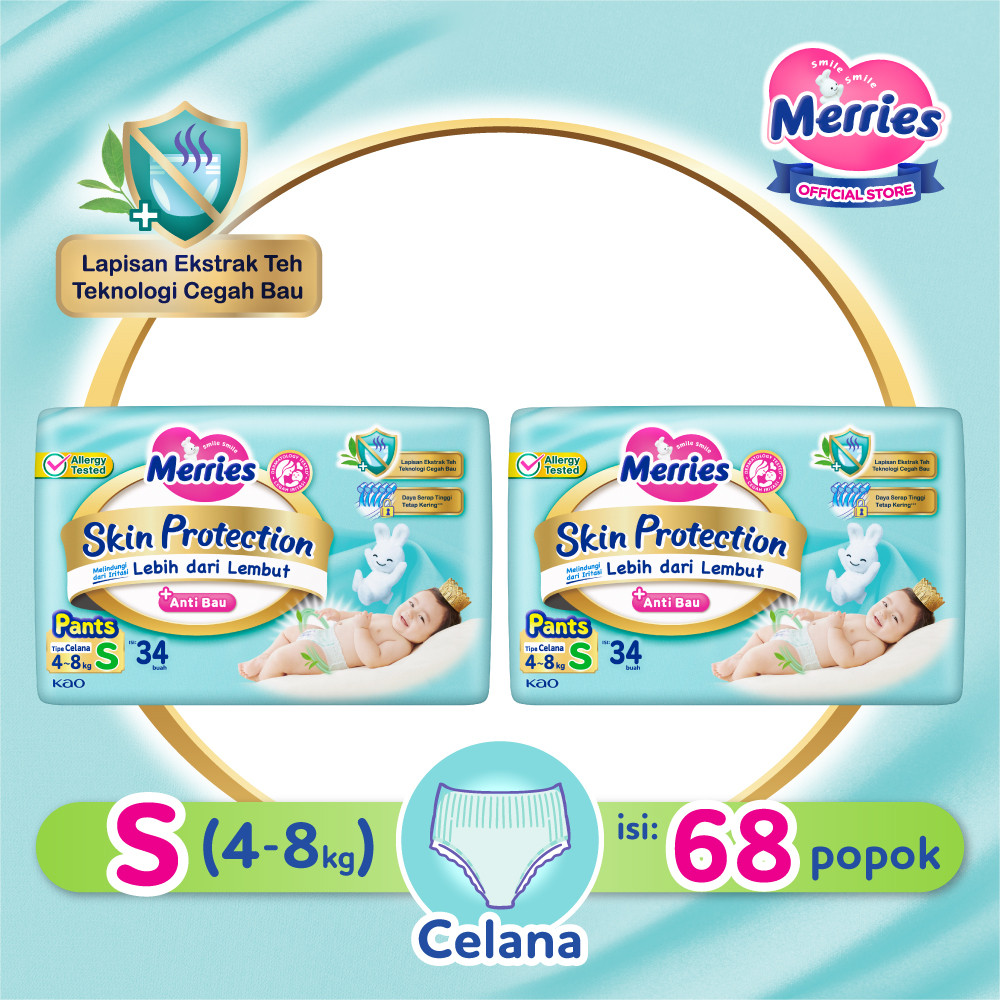 Merries Skin Protection Popok bayi Celana S 34 - Perlengkapan Bayi Dengan Ekstrak Daun Teh Alami x2