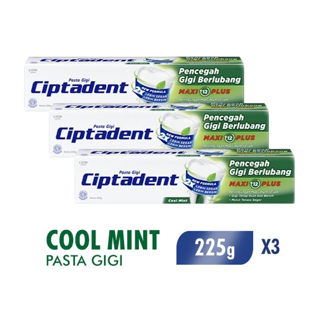 Ciptadent Pasta Gigi Maxi 12 Cool Mint Tube Plus Jumbo 225 gr x3 - Gambar 2