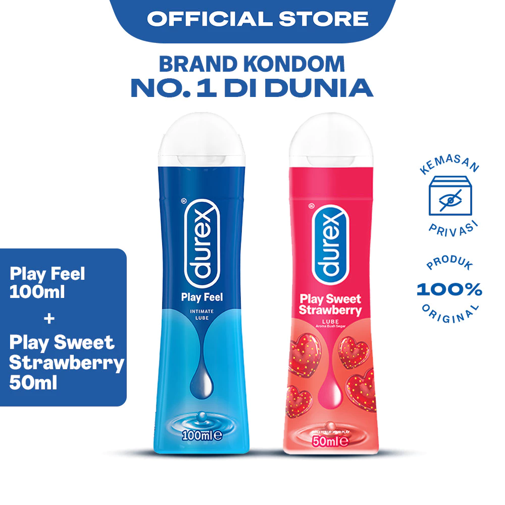 Durex Lube Playfeel Lubricant 100ml + Lube Playfeel Lubricant Strawberry 50ml - Lubrikan Bersensasi & Aroma