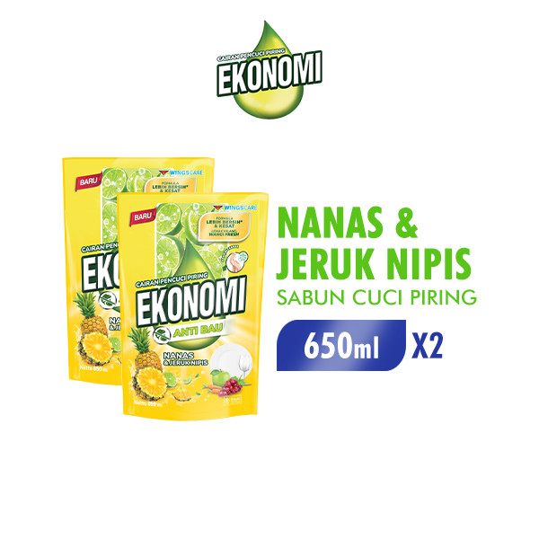 Ekonomi Power Liquid Sabun Cuci Piring Nanas & Jeruk Nipis Pouch 650 ml x2