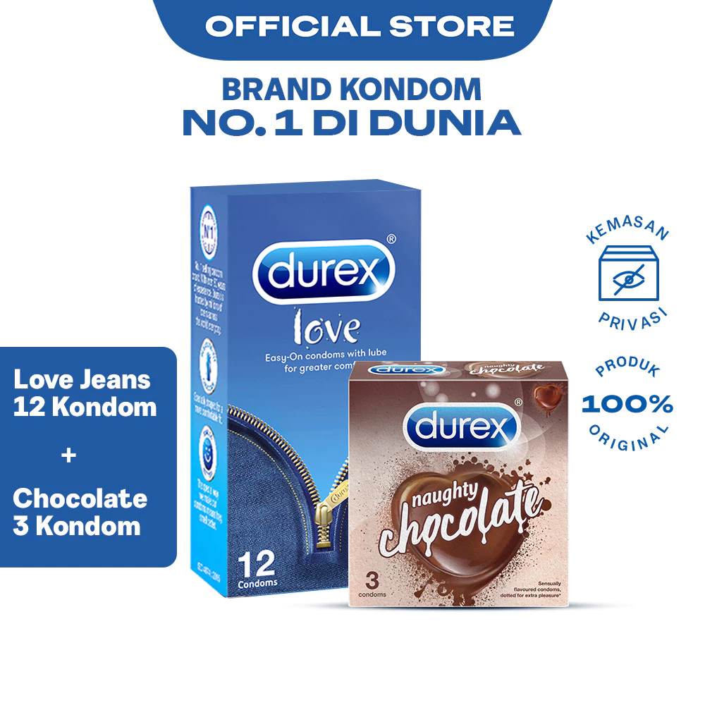 Durex Naughty Chocolate 3s + Durex Love Jeans 12s - Kondom Aman dan Kondom Bersensasi & Aroma