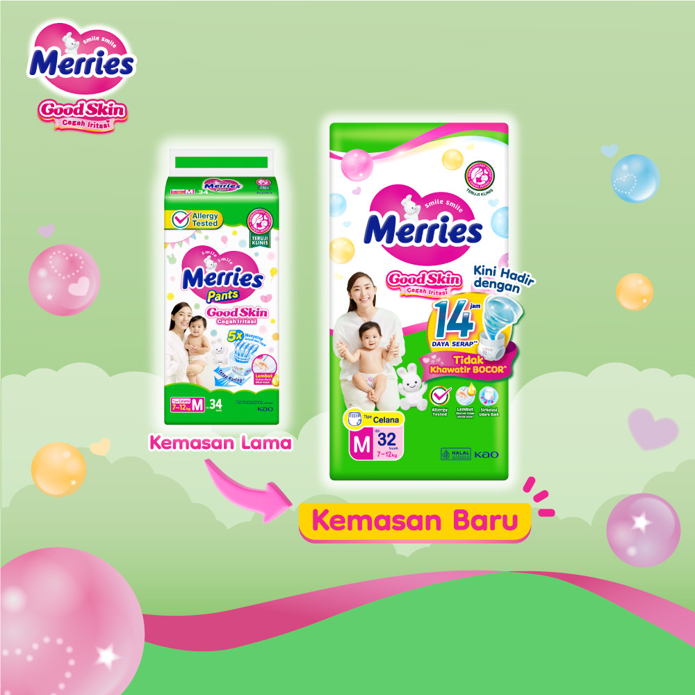 Merries Good Skin Pants Popok Perlengkapan Bayi M(7 - 12)kg Kurangi Risiko Alergi Pada Kulit Bayi Isi 32 Buah - Gambar 2