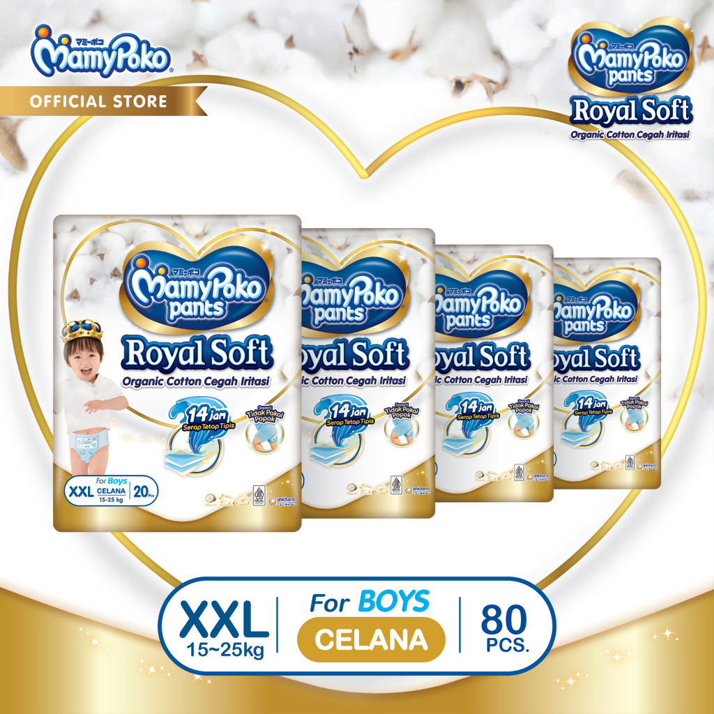 MamyPoko Pants Royal Soft Organic Cotton - XXL 20 -Boys- Karton isi 4