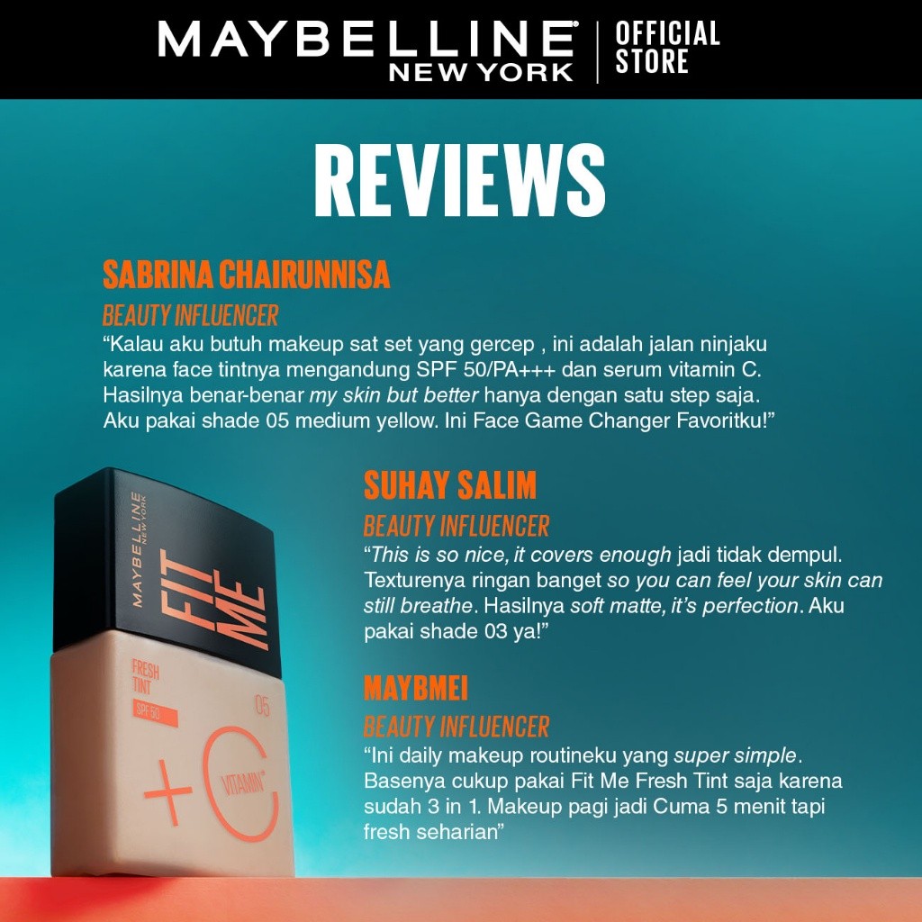 MAYBELLINE OFFICIAL Fit Me Fresh Tint 3 IN 1 30ml Skin Tint Foundation Tinted Sunscreen SPF 50 PA+++ Vitamin C Serum Face Makeup Natural Cushion Foundation Bedak Padat Concealer BB Cream Foundation Waterproof Skin Tint Fondation Sunblock - Gambar 4