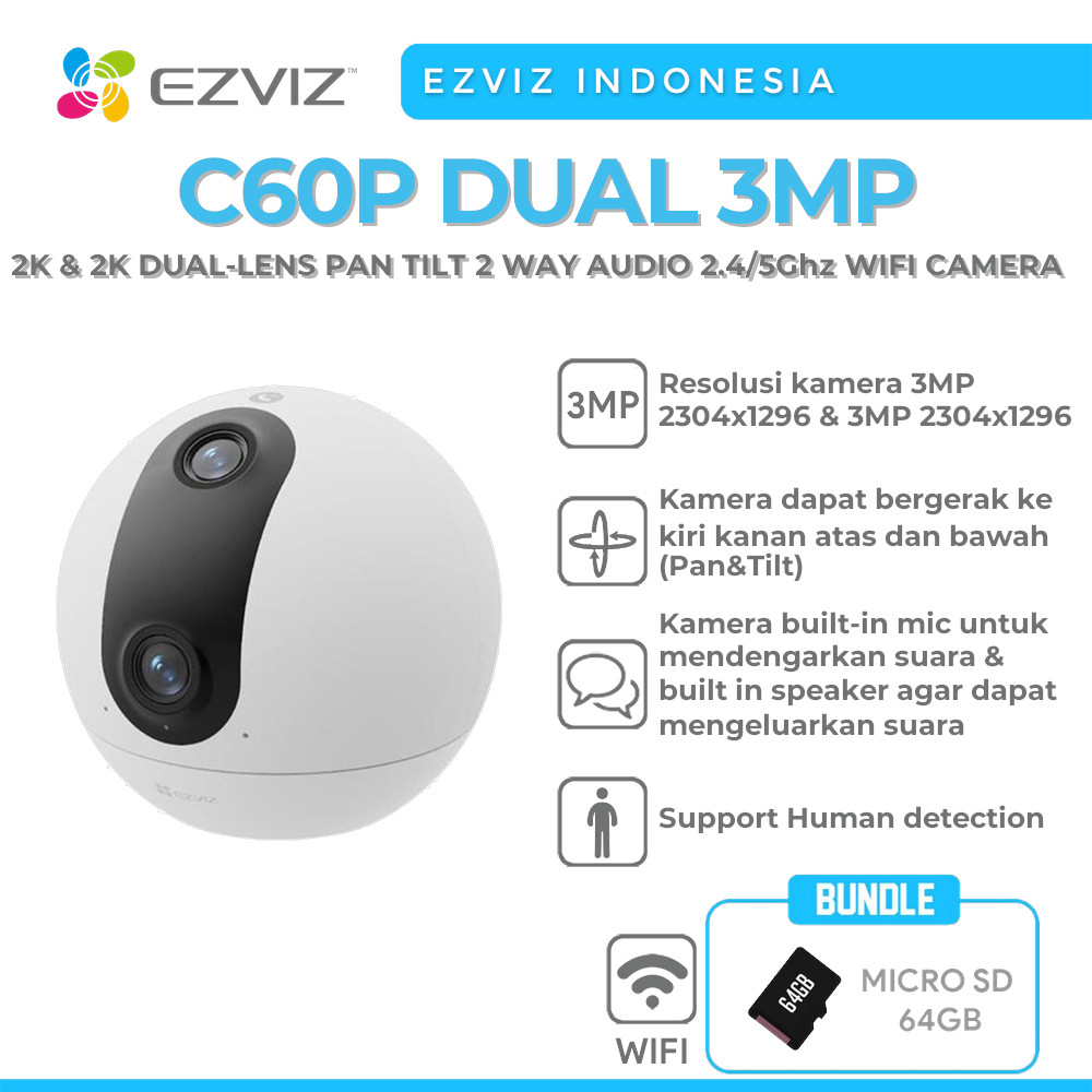 EZVIZ C60P DUAL 3MP 2K & 2K DUAL-LENS PAN TILT 2 WAY AUDIO 2.4/5GHZ ...