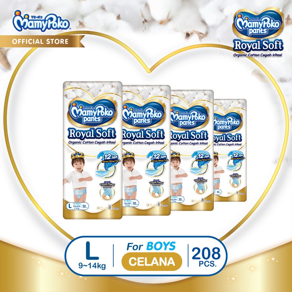 MamyPoko Pants Royal Soft - L 52 - Boys - Popok Celana - Karton isi 4