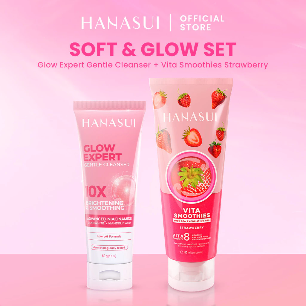 Hanasui Soft & Glow Set (Glow Expert Gentle Cleanser + Vita Smoothies) - Mencerahkan & Mengurangi Kusam Menjaga Kelembapan Dan Mengangkat Sel Kulit Mati - Gambar 3