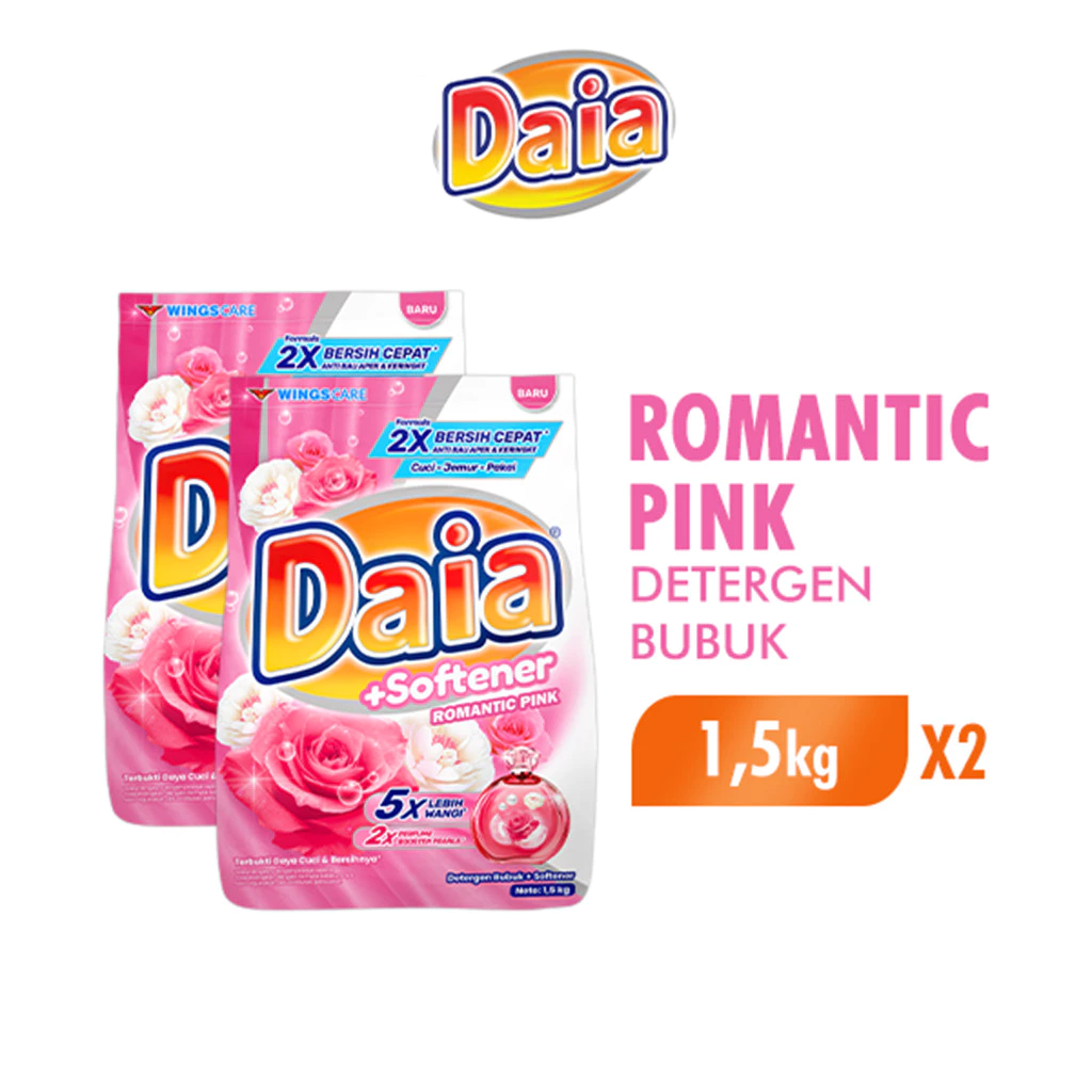 Daia Detergen Bubuk + Softener Romantic Pink 1,5 kg x2