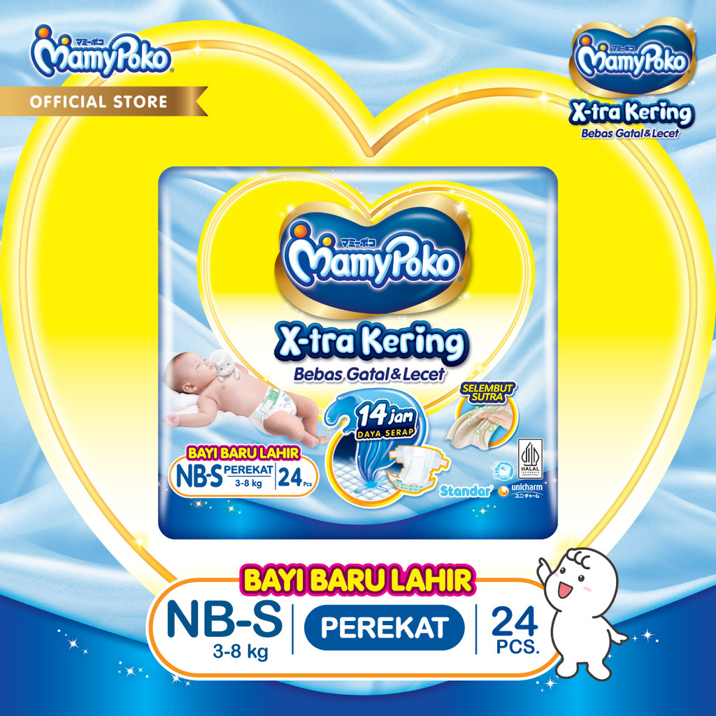 MamyPoko X-tra Kering - NB-S 24 - Popok Perekat Newborn Bayi Baru Lahir