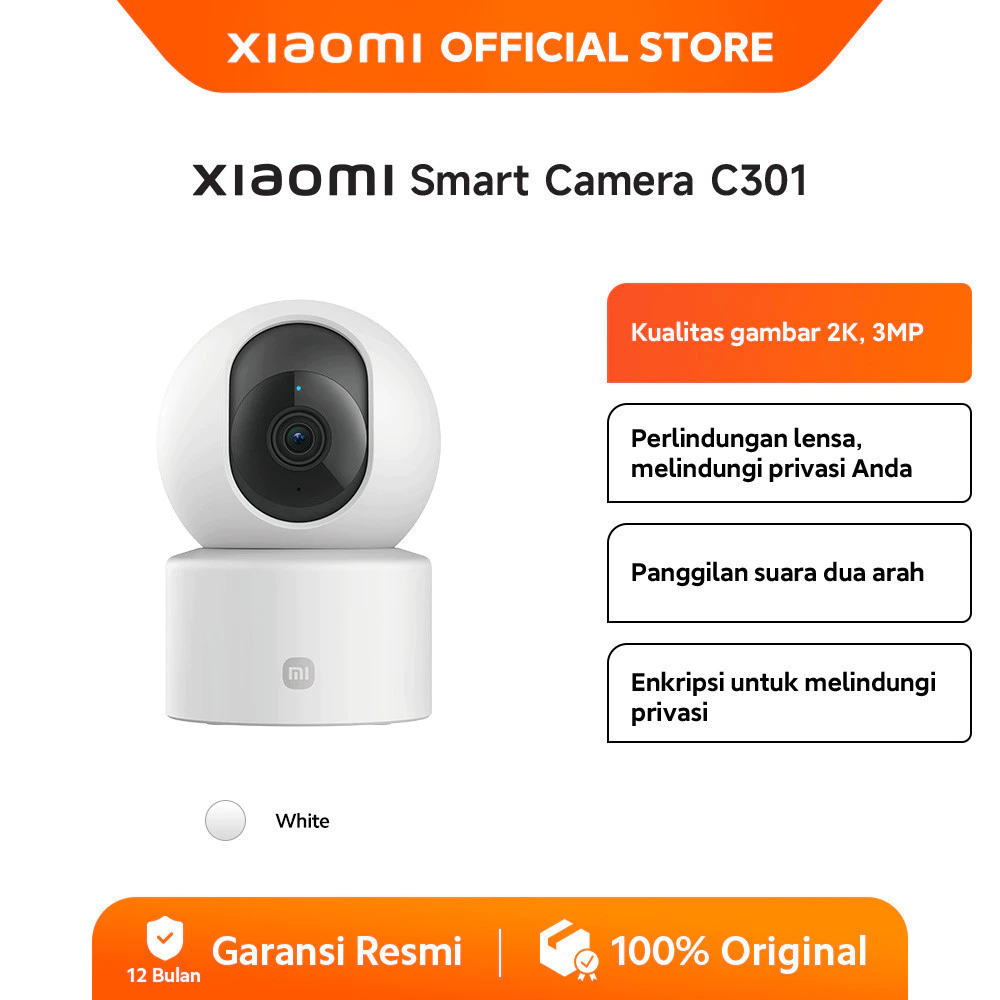 Xiaomi Smart Camera C301/ CCTV Indoor / 2K Ultra-clear HD / 3MP / AI Pendeteksi Manusia / Rotasi 360° dan Vertikal 107° / Fitur Call 2 Arah [ Official Store ]
