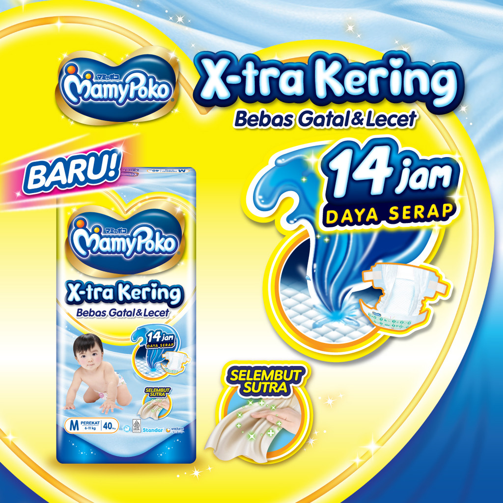 MamyPoko X-tra Kering - M 40 - Popok Perekat Newborn Bayi Baru Lahir- 2 Packs - Gambar 2