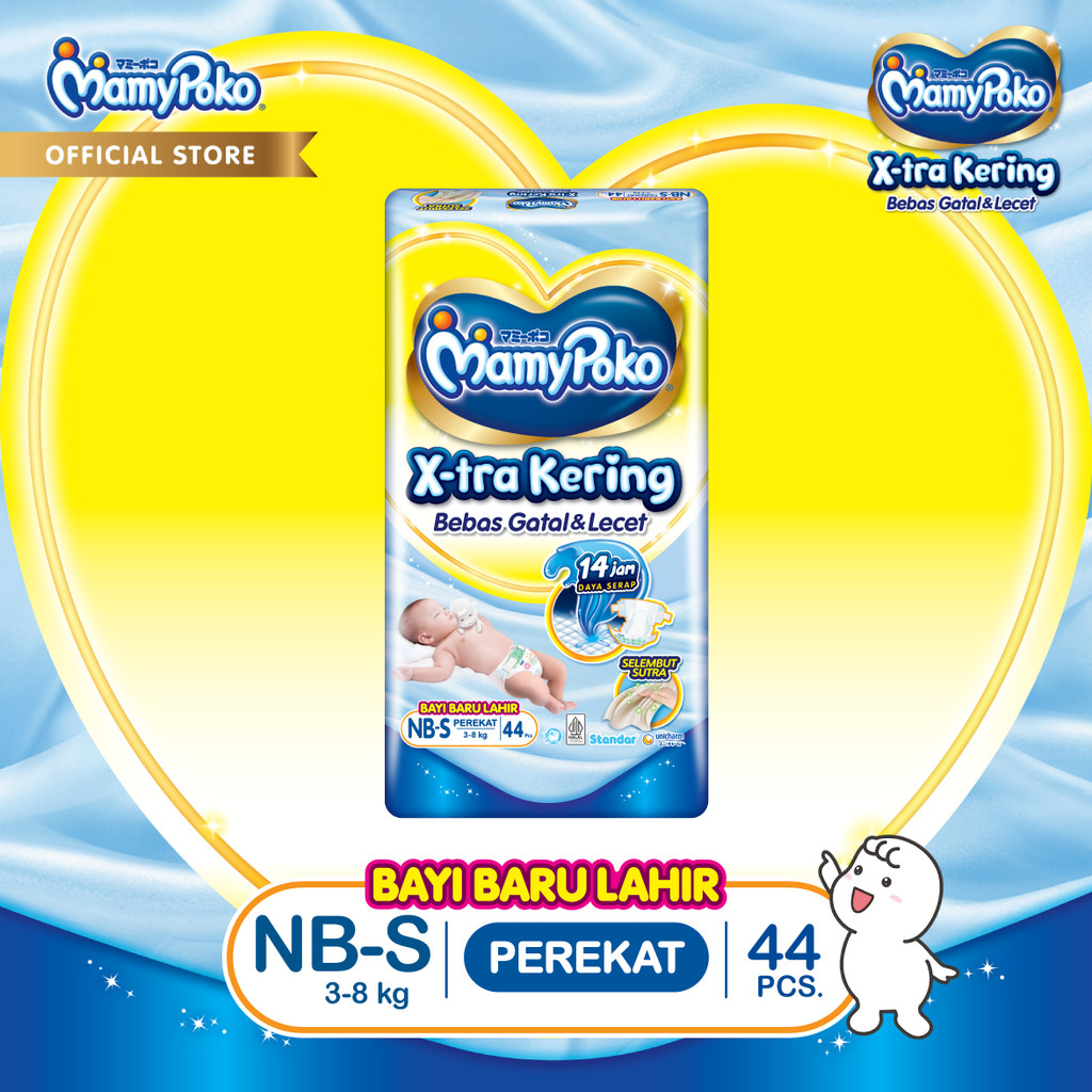 MamyPoko X-tra Kering - NB-S 44 - Popok Perekat Newborn Bayi Baru Lahir