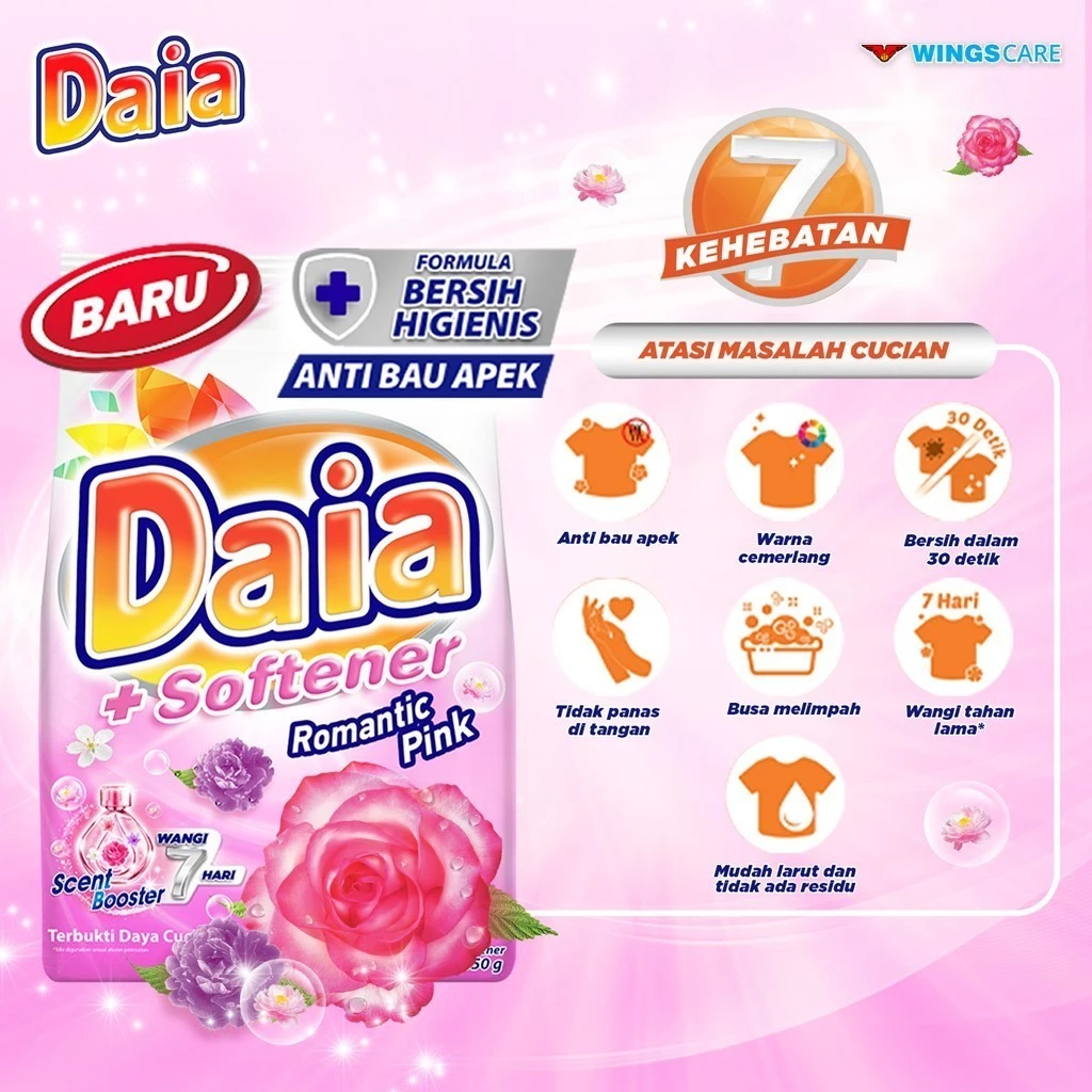 Daia Detergen Bubuk + Softener Romantic Pink 800 g - Gambar 3