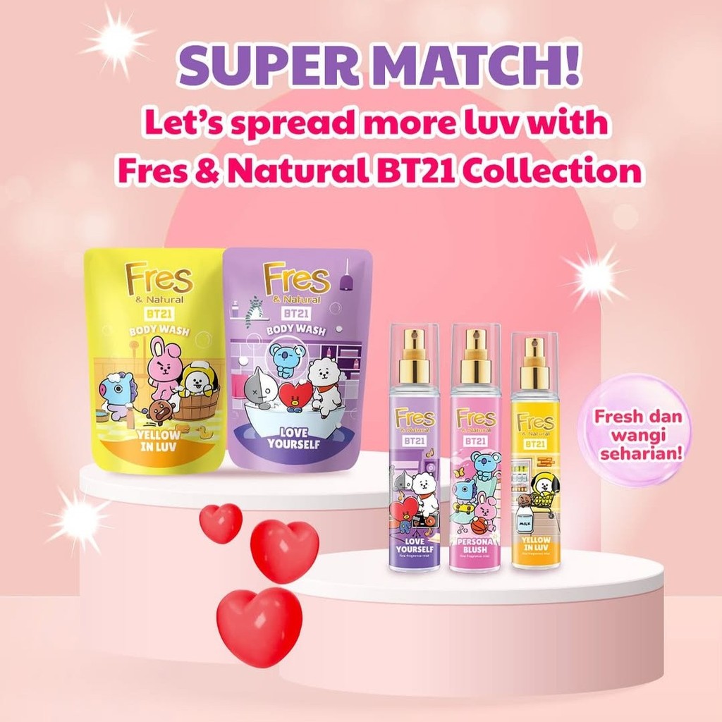 Fres & Natural Sabun Mandi Cair BT21 Love Yourself Pouch 400 ml x2 - Gambar 3