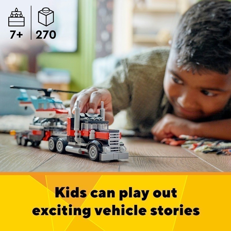 LEGO Creator 31146 Flatbed Truck with Helicopter (270 Pieces), Building Block, Toys, Bricks - Gambar 4