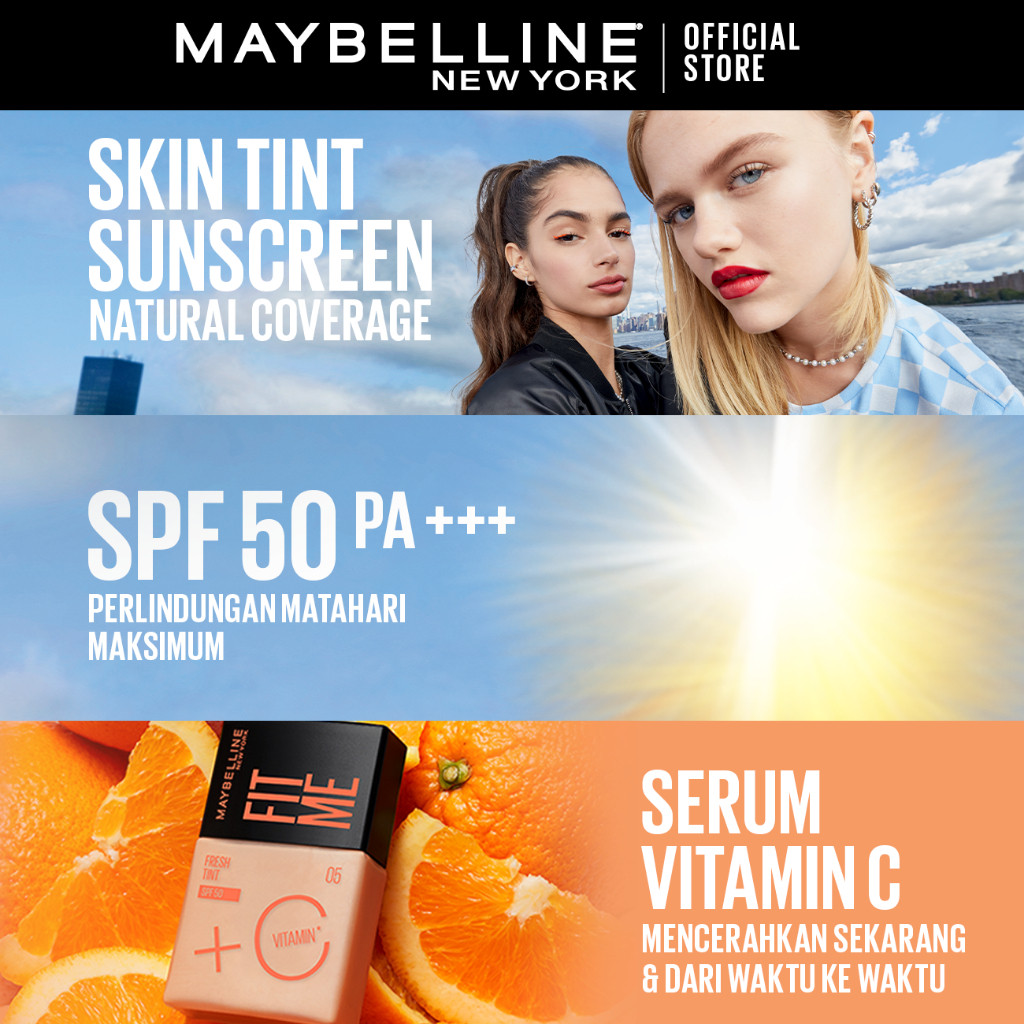 MAYBELLINE OFFICIAL Fit Me Fresh Tint 3 IN 1 30ml Skin Tint Foundation Tinted Sunscreen SPF 50 PA+++ Vitamin C Serum Face Makeup Natural Cushion Foundation Bedak Padat Concealer BB Cream Foundation Waterproof Skin Tint Fondation Sunblock - Gambar 2