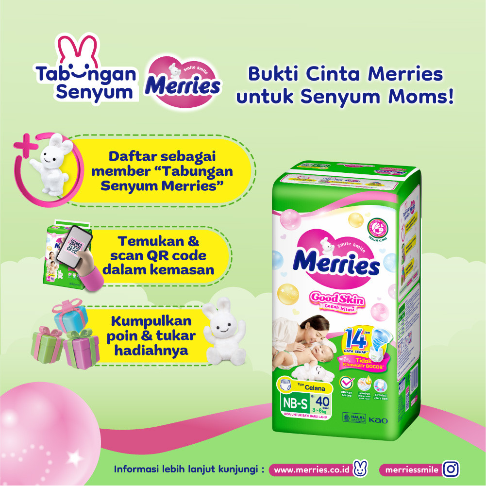 Merries Good Skin Pants Popok Bayi NB-S (3- 8kg) Isi 40 Buah Twin Pack - Gambar 2