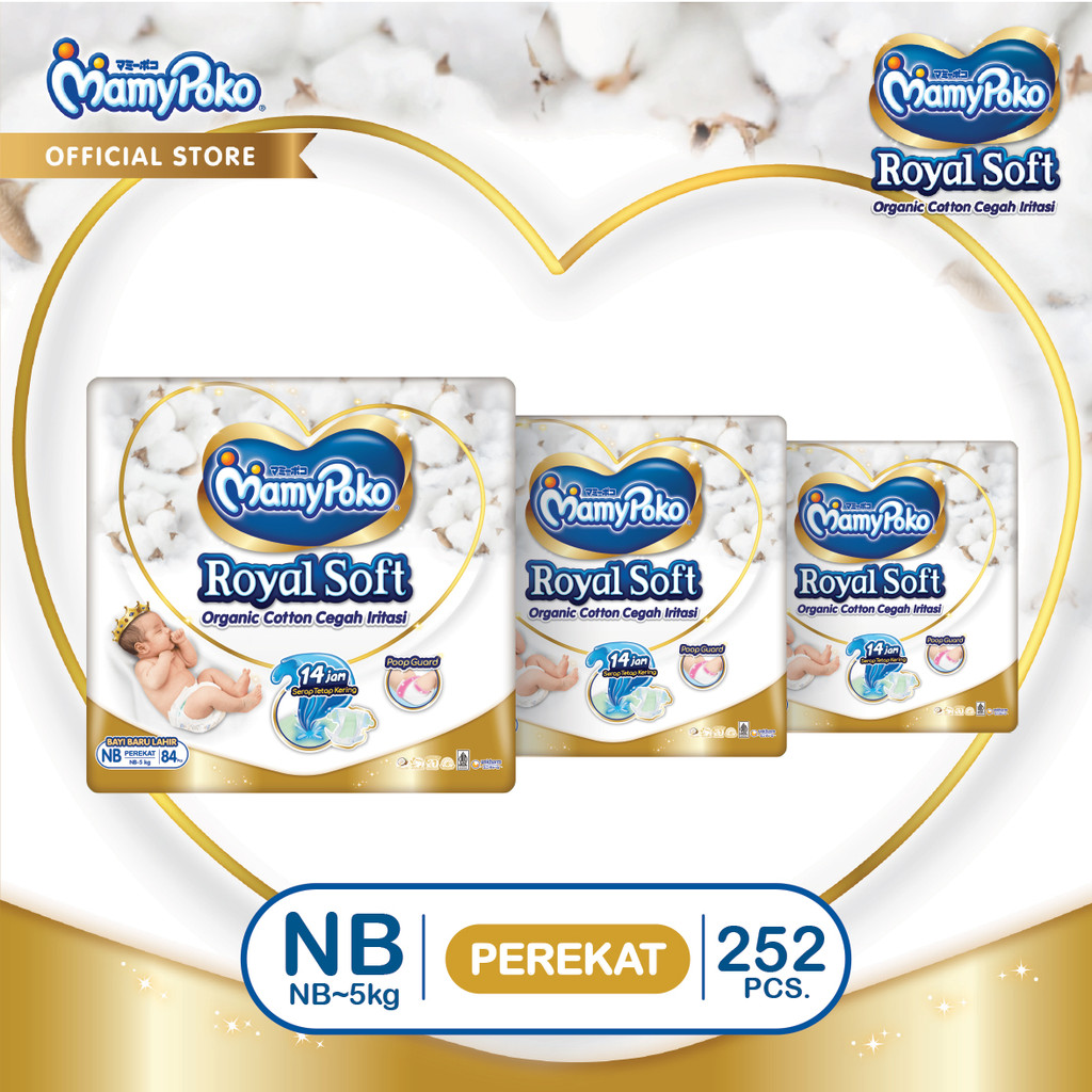 MamyPoko Royal Soft Organic Cotton - NB 84 - Popok Tape - 3 Packs