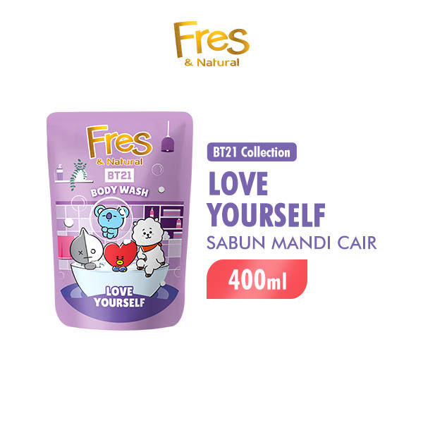 Fres & Natural Sabun Mandi Cair BT21 Love Yourself Pouch 400 ml x2 - Gambar 2
