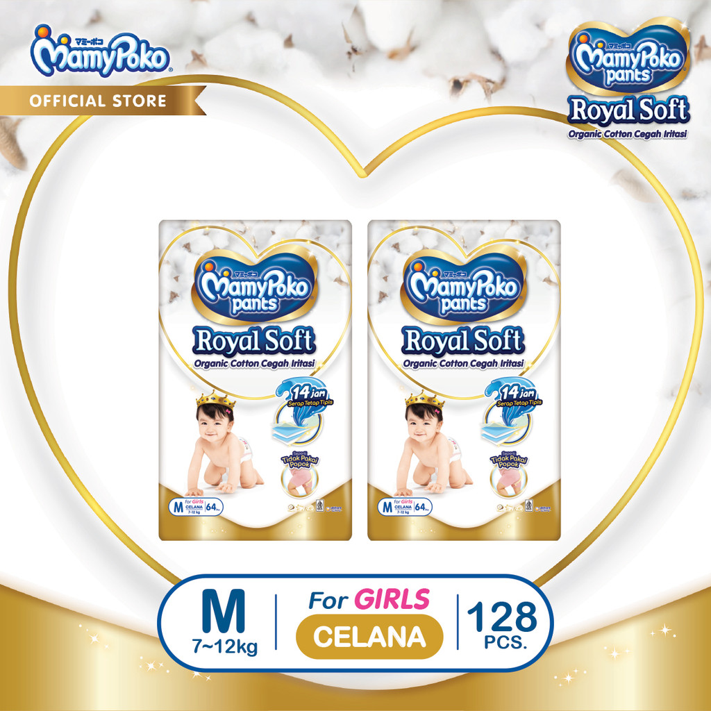 MamyPoko Pants Royal Soft Organic Cotton - M 64 - Girls - 2 Packs