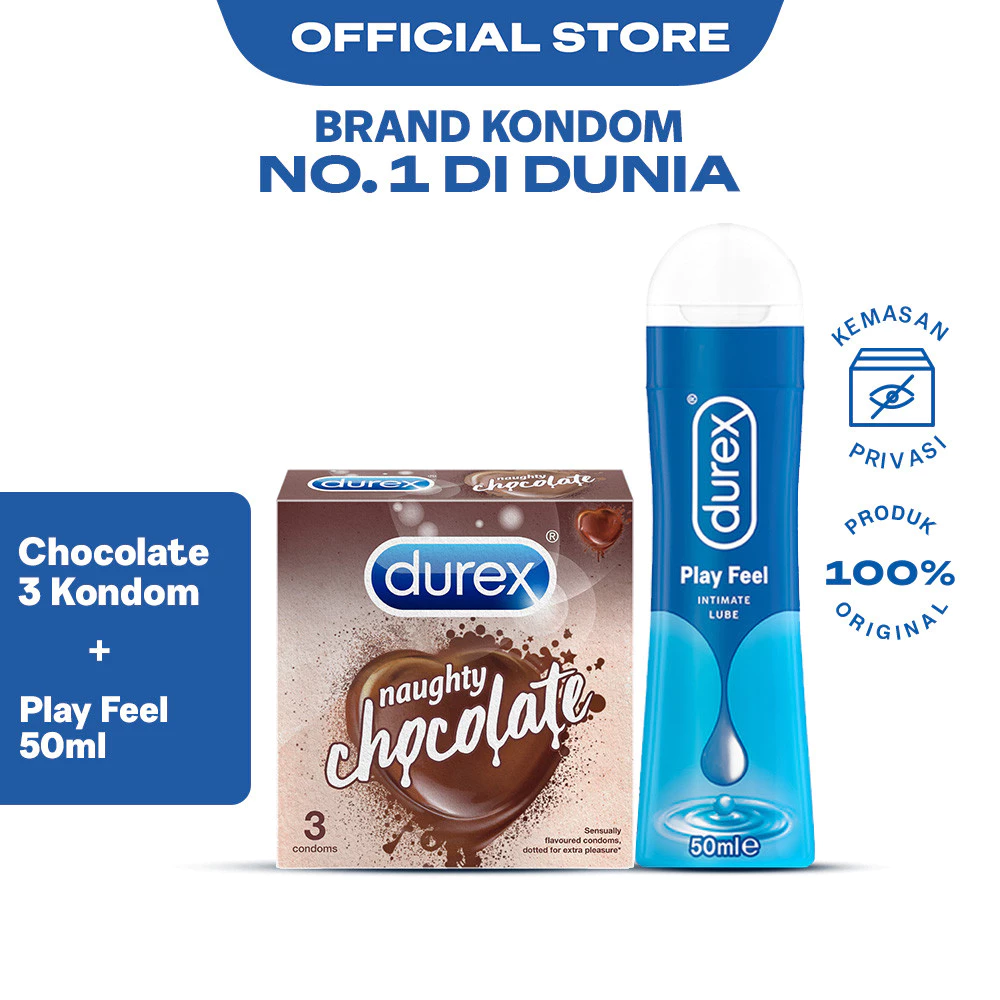 Durex Naughty Chocolate 3s + Lube Playfeel Lubricant 50ml - Kondom dan Lubrikan Bersensasi