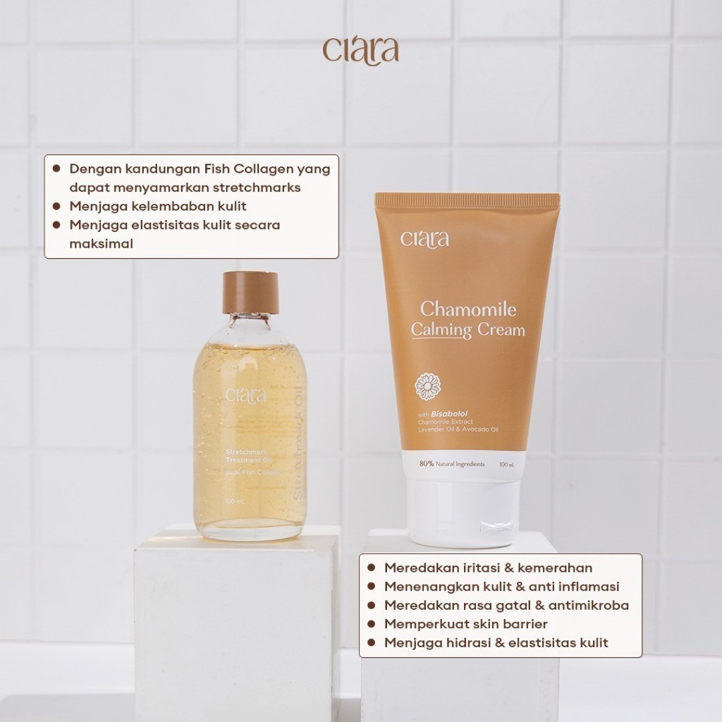 Ciara Chamomile Calming Cream X Stretchmarks Treatment Oil / Bantu menyamarkan tampilan bekas luka pada kulit / Bantu menjaga kelembapan & hidrasi kulit / Bantu mengurangi rasa tidak nyaman pada kulit - Gambar 2