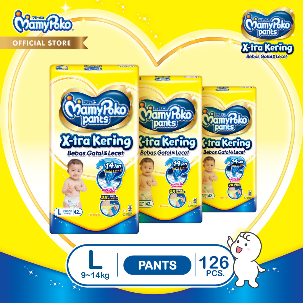 MamyPoko Pants X-tra Kering - L 42 - Popok Celana - 3 Packs